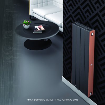 Радиатор биметалл Rifar SUPReMO Ventil 800 6 секций, подкл нижнее правое, титан матовый